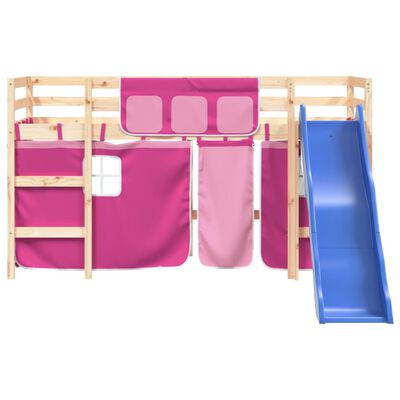 vidaXL Letto a Soppalco con Tende Bambini Rosa 80x200 cm Massello Pino