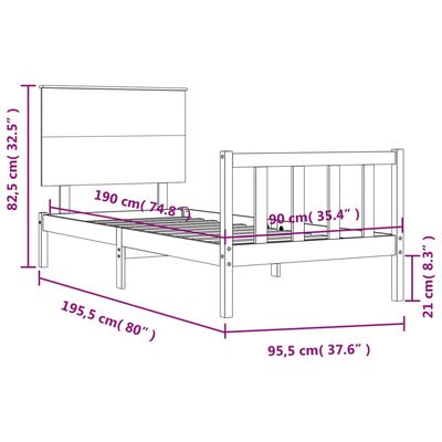 vidaXL Giroletto con Testiera Nero Single in Legno Massello