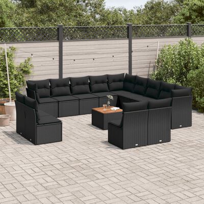 vidaXL Set Divani da Giardino 14pz con Cuscini in Polyrattan Nero