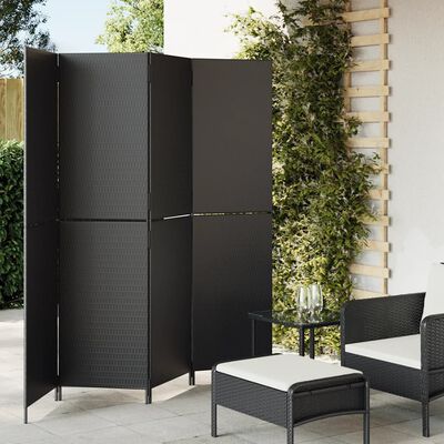 vidaXL Divisorio per Ambienti a 4 Pannelli Nero in Polyrattan