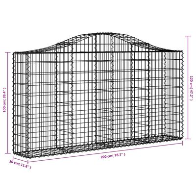 vidaXL Cesti Gabbioni ad Arco 6 pz 200x30x100/120 cm Ferro Zincato