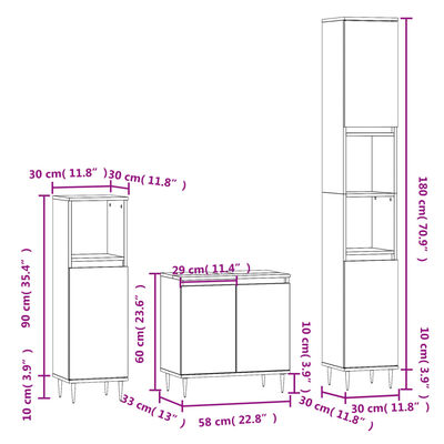 vidaXL Set Mobili da Bagno 3 pz Rovere Marrone in Legno Multistrato