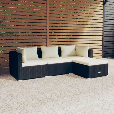 vidaXL Set Divani da Giardino 4 pz con Cuscini in Polyrattan Nero