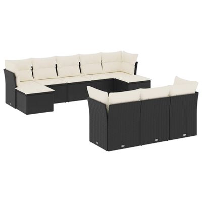 vidaXL Set Divani da Giardino 10pz con Cuscini in Polyrattan Nero