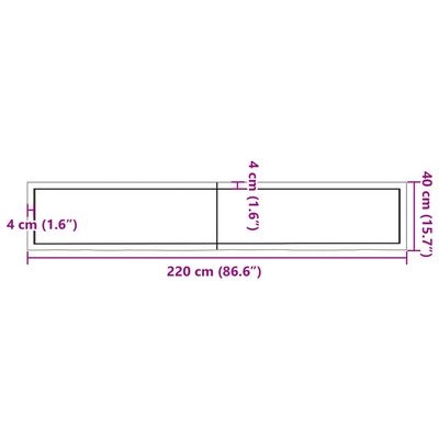 vidaXL Piano Bagno Marrone 220x40x(2-6) cm Legno Massello Trattato