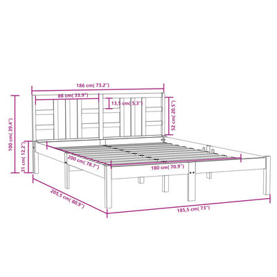 vidaXL Giroletto Bianco in Legno Massello 180x200 cm Super King