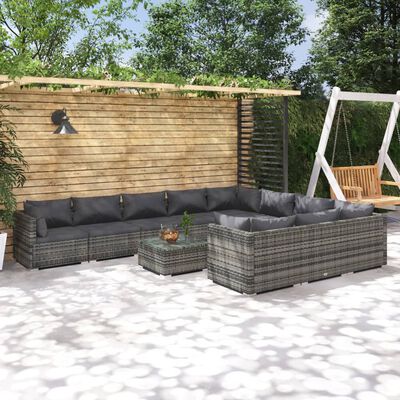 vidaXL Set Divani da Giardino 11 pz con Cuscini in Polyrattan Grigio