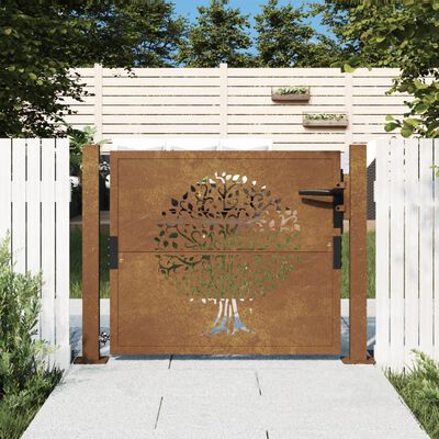 vidaXL Cancello da Giardino 105x105 cm in Acciaio Corten Design Albero