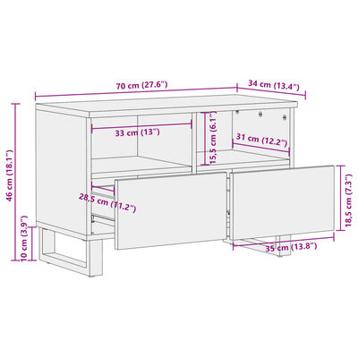 vidaXL Mobile Porta TV 70x34x46 cm in Legno Massello di Mango Grezzo