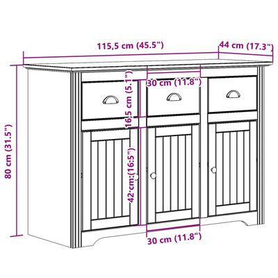 vidaXL Credenza BODO 115,5x44x80 cm Legno Massello Pino Bianco Marrone