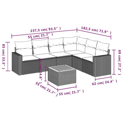 vidaXL Set Divani da Giardino 7 pz con Cuscini Grigio in Polyrattan