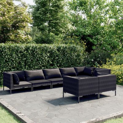 vidaXL Divani da Giardino 8 pz con Cuscini in Polyrattan Grigio Scuro