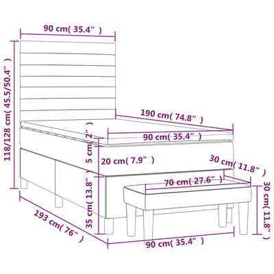 vidaXL Giroletto a Molle con Materasso Grigio Chiaro 90x190 cm Tessuto