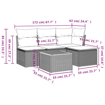 vidaXL Set Divano da Giardino 5 pz con Cuscini Beige in Polyrattan