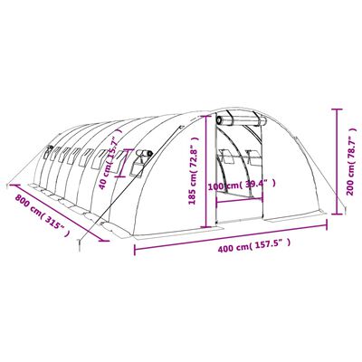 vidaXL Serra con Telaio in Acciaio Verde 32 m² 8x4x2 m