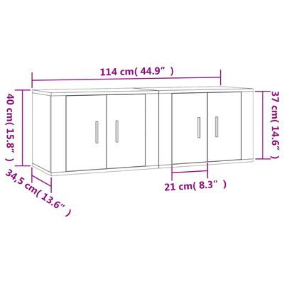 vidaXL Mobili Porta TV a Parete 2 pz Bianco 57x34,5x40 cm