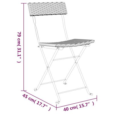 vidaXL Set Pieghevole da Bistrò 3 pz Nero in Polyrattan