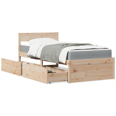 vidaXL Letto con Cassetti e Materasso 90x200 cm Legno Massello di Pino