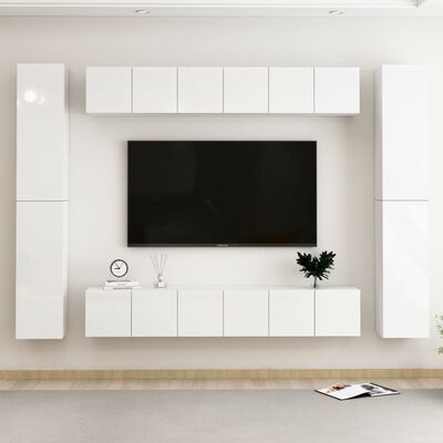 vidaXL Set di Mobili Porta TV 10 pz Bianco Lucido in Legno Multistrato