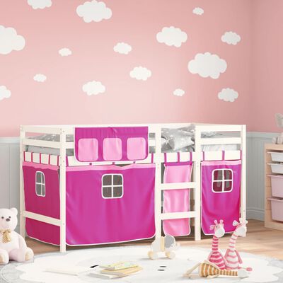 vidaXL Letto a Soppalco con Tende Bambini Rosa 80x200 cm Massello Pino