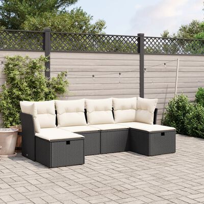 vidaXL Set Divano da Giardino 6 pz con Cuscini Nero in Polyrattan