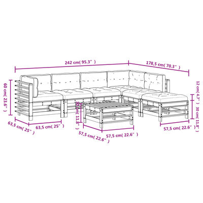 vidaXL Set Divani da Giardino 7pz con Cuscini in Legno Massello Grigio