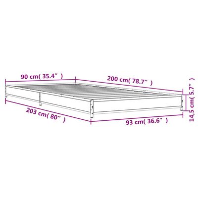 vidaXL Giroletto Rovere Sonoma 90x200 cm Legno Multistrato e Metallo