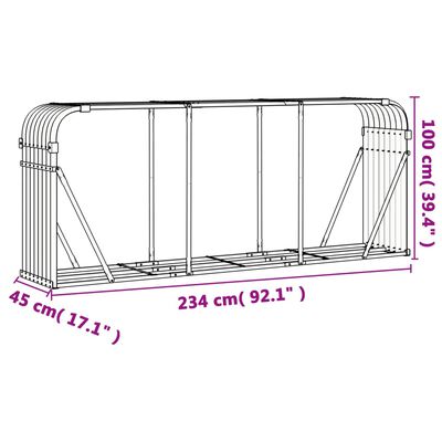 vidaXL Portaceppi Grigio Chiaro 234x45x100 cm in Acciaio Zincato