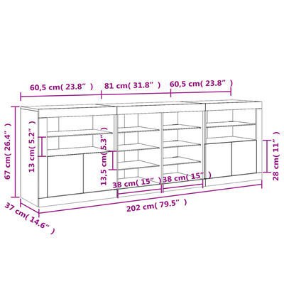 vidaXL Credenza con Luci LED Bianca 202x37x67 cm