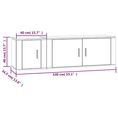 vidaXL Set di Mobili Porta TV 2 pz Grigio Cemento in Legno Multistrato