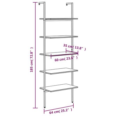 vidaXL Scaffale Pendente a 5 Livelli Nero 64x35x185 cm