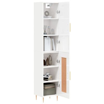 vidaXL Credenza 34,5x34x180 cm in Legno Multistrato Bianco Lucido