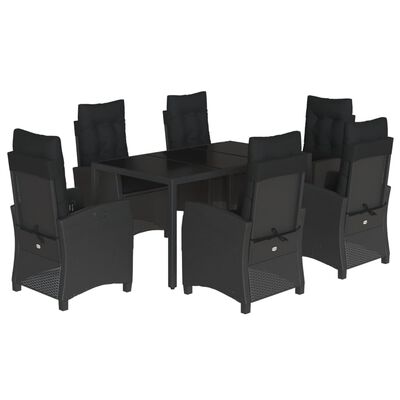 vidaXL Set da Pranzo da Giardino 7 pz Nero con Cuscini in Polyrattan