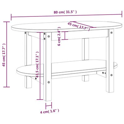 vidaXL Tavolino da Salotto 80x45x45 cm in Legno Massello di Pino