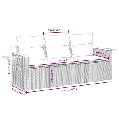 vidaXL Set Divani da Giardino 3 pz con Cuscini Grigio in Polyrattan