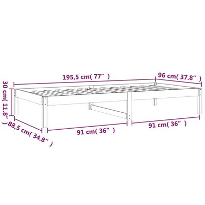 vidaXL Dormeuse Grigia 90x190 cm Single in Legno Massello di Pino