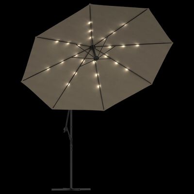 vidaXL Ombrellone a Sbalzo con LED e Palo in Metallo 350 cm Tortora