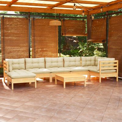 vidaXL Set Divani da Giardino 8 pz con Cuscini Crema in Massello di Pino