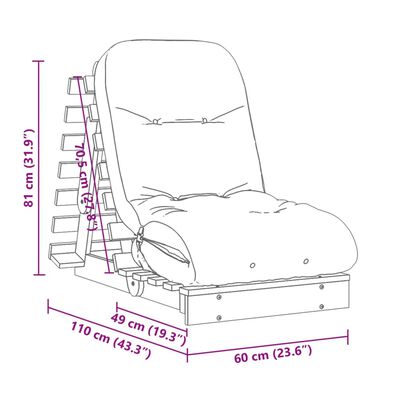 vidaXL Divano Letto Futon con Materasso Marrone Cera 60x206x11cm Pino