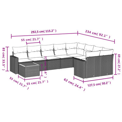 vidaXL Set Divani da Giardino 10pz con Cuscini in Polyrattan Nero