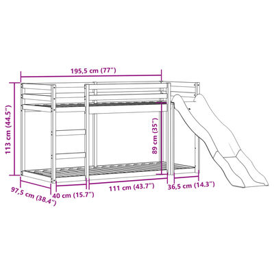 vidaXL Letto Castello Scivolo Scala Marrone Cera 90x190 cm Legno Pino