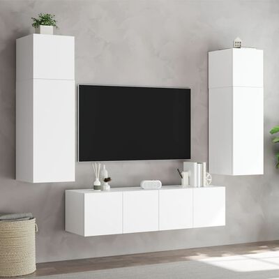 vidaXL Mobili TV a Parete con Luci LED 2pz Bianchi 80x35x31 cm