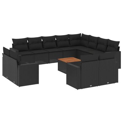 vidaXL Set Divani da Giardino 13pz con Cuscini Nero in Polyrattan