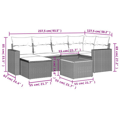 vidaXL Set Divani da Giardino 7 pz con Cuscini Grigio in Polyrattan