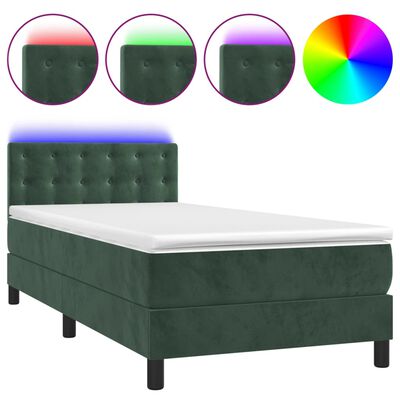 vidaXL Letto a Molle con Materasso e LED Verde Scuro 90x190 cm Velluto