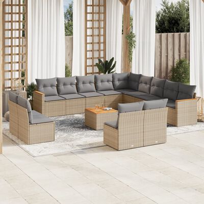 vidaXL Set Divani da Giardino 14pz con Cuscini in Polyrattan Beige