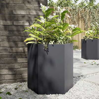 vidaXL Fioriera da Giardino Antracite Esagono 46x40x45 cm in Acciaio