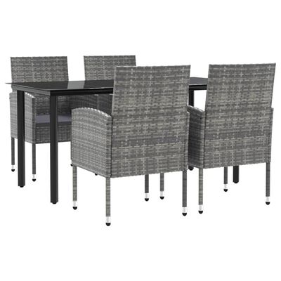 vidaXL Set da Pranzo da Giardino 5 pz Nero Grigio Polyrattan e Acciaio