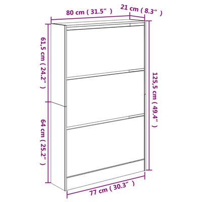 vidaXL Scarpiera Rovere Sonoma 80x21x125,5 cm in Legno Multistrato