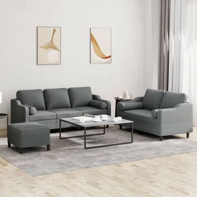 vidaXL Set di Divani 3 pz con Cuscini Grigio Scuro in Tessuto